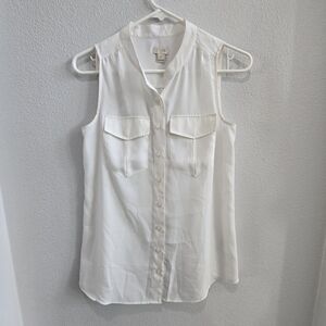 J. Crew white sleeveless blouse, lightweight with front pickets size 0